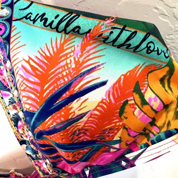 CAMILLA Bikini Top Flamenco Flamingo Tri Bra Size XS Bright Neon Colors - Picture 6 of 11